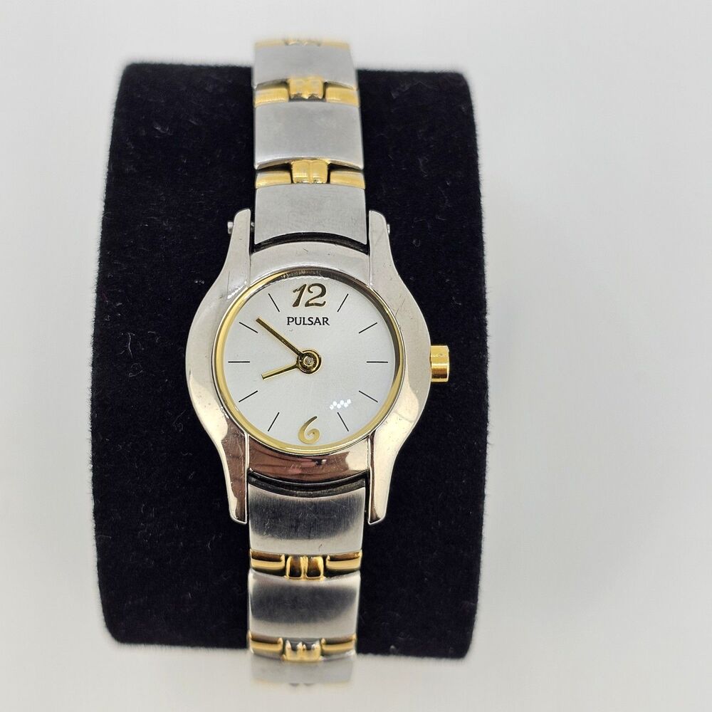 Pulsar Women's Watch 20MM White Dial Two Tone Bracelet Band 6.5" New Battery